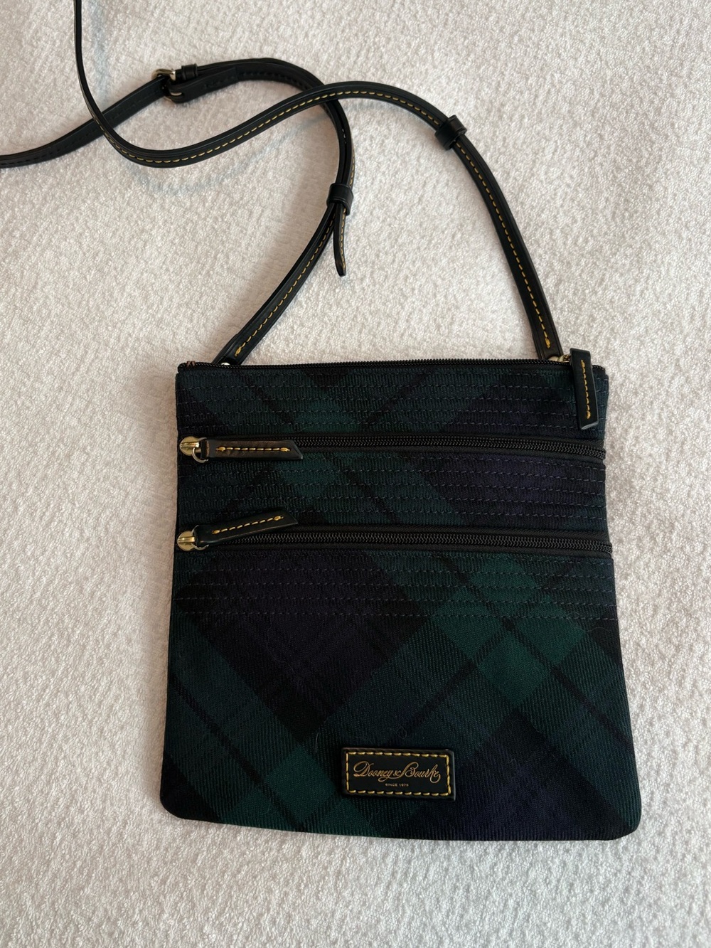 Excellent condition Dooney & Bourke Green/Black Plaid Crossbody Bag